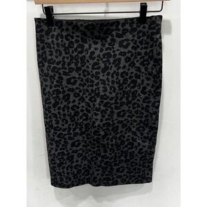 Loft XS Women's Gray Black Animal Print Knit Pencil Skirt Knee Midi Length